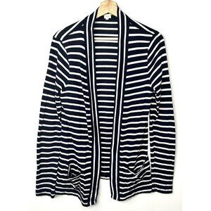 J Crew Womens Cardigan Sweater Open Front Lightweight Blue/White Stripes Medium